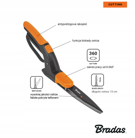 Ręczne Nożyce Do Trawy Trawnika 360 stopni V-SERIES-P Mocne 13cm BRADAS