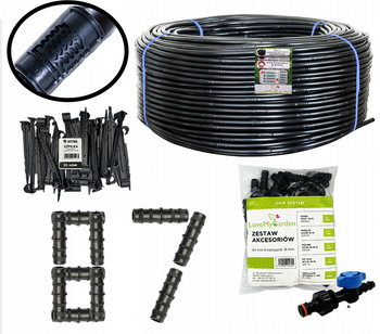 Linia kroplująca 16mm 100m z kompensacją 87 akcesoriów Super Wąż Mocna